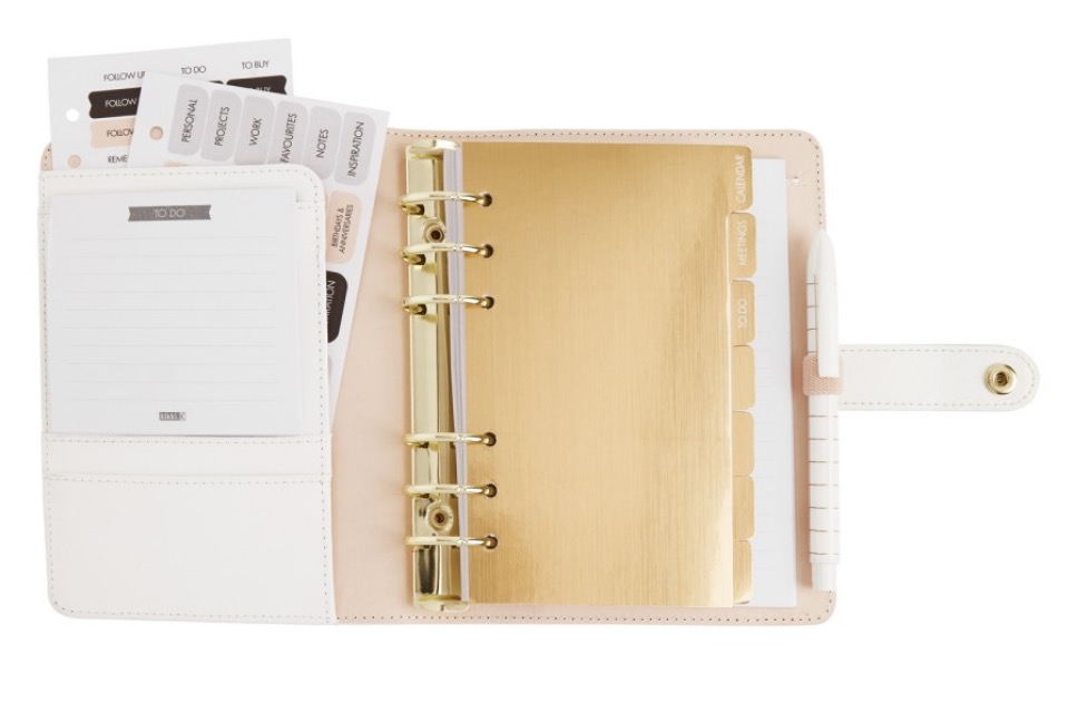 LEATHER PERSONAL PLANNER BRUSHED GOLD MEDIUM: PAUSE GULD