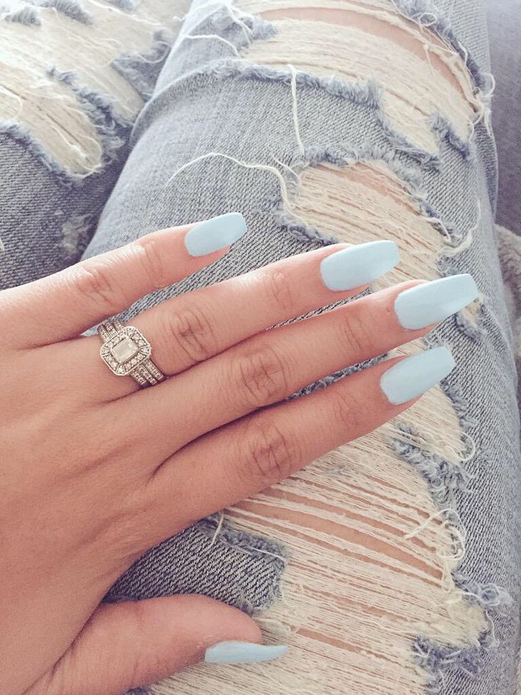 Soft Green Blue Coffin or Ballerina Shaped Nail Inspiration