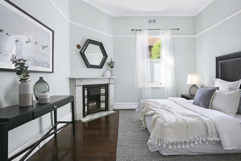 Manly Federation Semi Second Bedroom with Marble fireplace